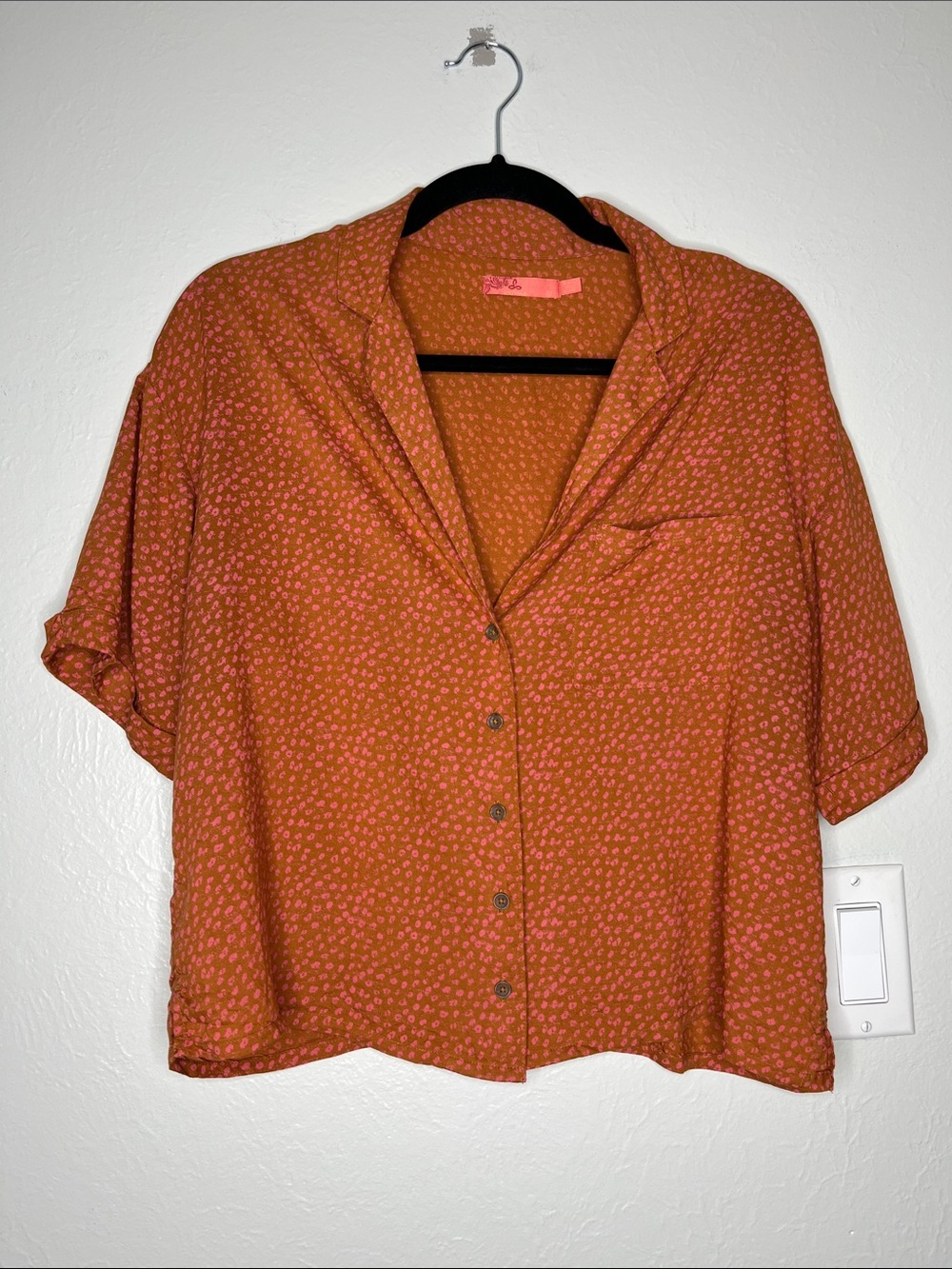 Prana Iguala Top - Size M Orange/Pink Printed Button Up Cropped Relaxed Fit
